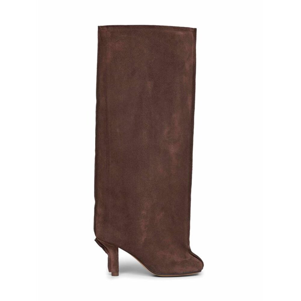 Mm6 Women Dark Brown Suede Anatomic Boots With Tubular Shaft